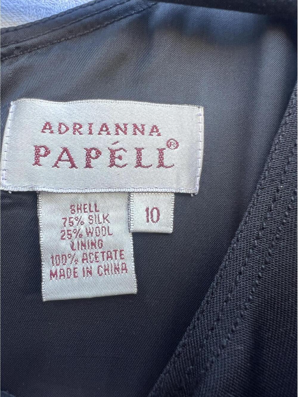 Adrianna Papell Black Midi Dress Silk Wool Blend Sleeveless Size 10 - Picture 3 of 7